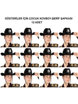 Esranın Dünyası Kovboy Şerif Şapkası Siyah 12 Adet - Kostüm, Parti ve Gösteri Şapkası