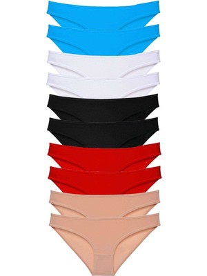 MidasTech 10 Adet Süper Eko Set Likralı Kadın Slip Siyah Kırmızı Ten Beyaz Mavi Nemere