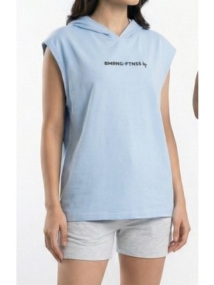 Bumerangspor Kadın %100 Pamuk Oversize Kapüşonlu Kolsuz Tişört