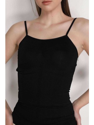 MidasTech Elite Life Kadın Dikişsiz Ince Askılı Siyah Atlet 848 Nemere