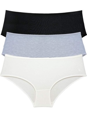 MidasTech 3 Adet Kadın Yüksek Bel Bato Külot Siyah Gri Krem Nemere