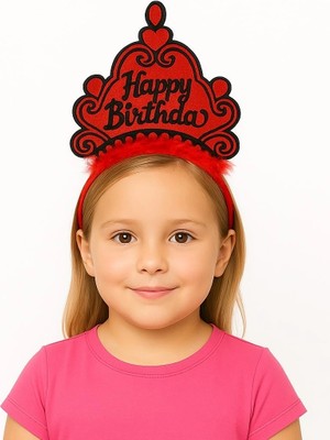 Fırsatkolik Kırmızı Happy Birthday Prenses Tacı – Doğum Günü Taç Aksesuarı