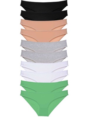 MidasTech 10 Adet Süper Eko Set Likralı Kadın Slip Külot Siyah Ten Gri Beyaz Yeşil Nemere
