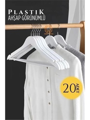 Ahşap Görünüm Plastik Askı 20 Adet Beyaz