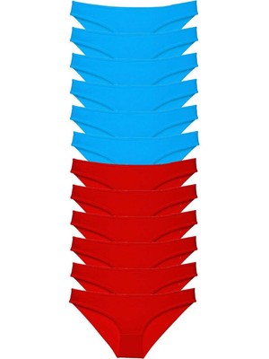 MidasTech 12 Adet Süper Eko Set Likralı Kadın Slip Külot Kırmızı Mavi Nemere