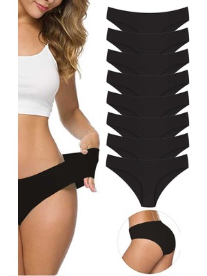 MidasTech 8 Adet Kadın Dikişsiz Lazer Kesim Esnek Iz Yapmayan Külot Siyah Nemere