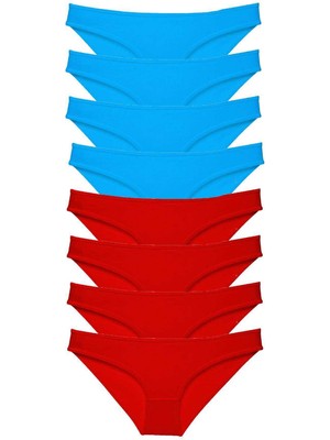 MidasTech 8 Adet Süper Eko Set Likralı Kadın Slip Külot Kırmızı ve Mavi Nemere