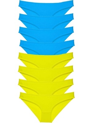 MidasTech 8 Adet Süper Eko Set Likralı Kadın Slip Külot Sarı Mavi Nemere