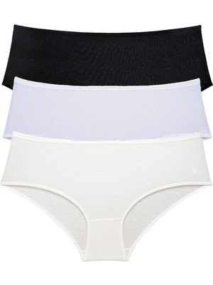 MidasTech 3 Adet Kadın Yüksek Bel Bato Külot Siyah Beyaz Krem Nemere