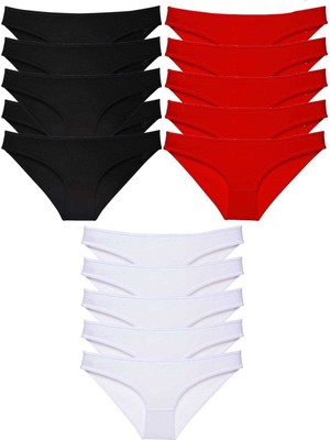 MidasTech 15 Adet Süper Eko Set Likralı Kadın Slip Külot Siyah Kırmızı Beyaz Nemere