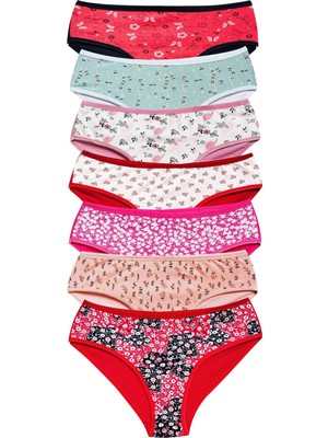 MidasTech Pamuklu Geniş Kenarlı Likralı Desenli Bato Kadın Külot 7'li Paket Nemere