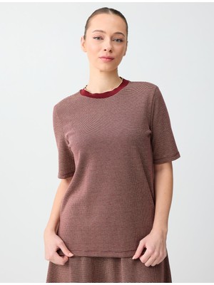 Jimmy Key Bordo Kazayağı Desenli Bisiklet Yaka Örme Bluz