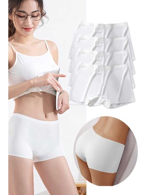 MidasTech 4 Adet Kadın Dikişsiz Görünmez Iz Yapmaz Mini Şort Boxer Beyaz Nemere