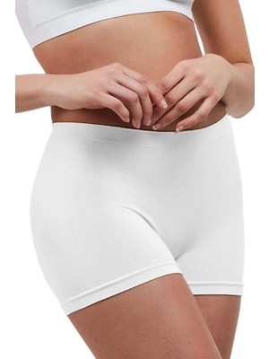 MidasTech Elite Life Dikişsiz Kadın Boxer Beyaz Şort 830 Nemere