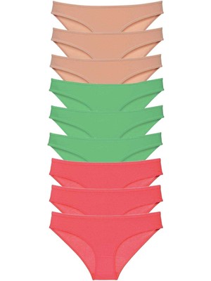 MidasTech 9 Adet Süper Eko Set Likralı Kadın Slip Külot Ten Yeşil Fuşya Nemere