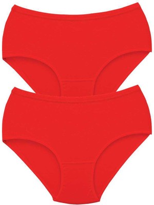 MidasTech 2 Adet Tutku Kadın Yüksek Bel Bato Kalın Lastik Külot Kırmızı Nemere