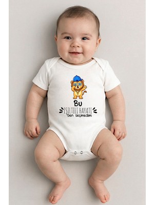 Sedirli Beyaz Kısa Kol Bu Işıltılı Hayatı Ben Seçmedim Temalı Baskılı Bebek Zıbın Bisiklet Yaka Unisex Body %100 Pamuk