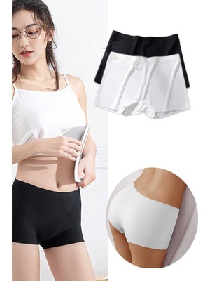 MidasTech 2 Adet Kadın Dikişsiz Görünmez Iz Yapmaz Mini Şort Boxer Siyah Beyaz Nemere
