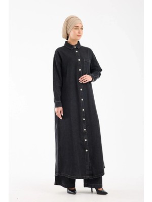 Invee Blue Ridge Kot Gömlek Elbise 7191  Siyah