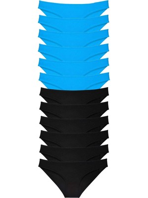 MidasTech 12 Adet Eko Set Likralı Kadın Slip Külot Siyah Mavi Nemere