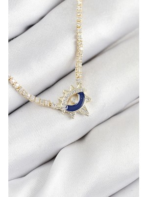 Pirinç Zirkon Taşlı Su Yolu Göz Model Gold Renk Kadın Kolye