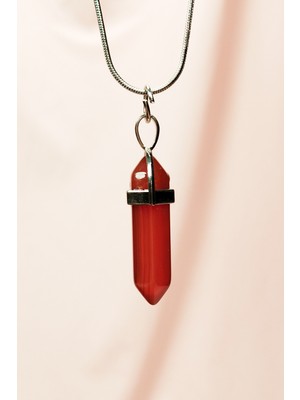 MidasTech Akik Doğal Taşı Zincirli El Yapımı Tasarımlı Kolye Uç: 3,5 cm Zincir: 20 cm Kutulu Nemere