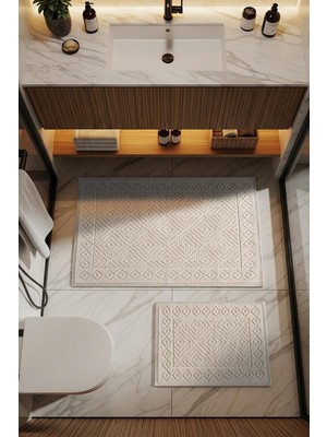 Cotto Home Sakura SK008A Doğal Pamuk 2'li Banyo Paspas Seti 60X100 60X50CM Kaymaz Taban Makinada Yıkanabilir