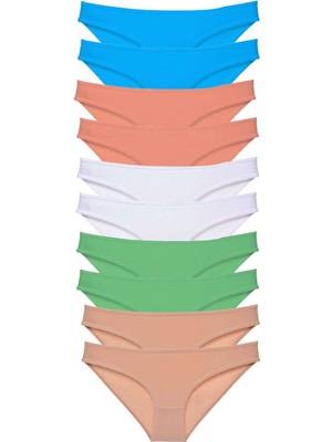 MidasTech 10 Adet Süper Eko Set Likralı Kadın Slip Ten Beyaz Pudra Yeşil Mavi Nemere