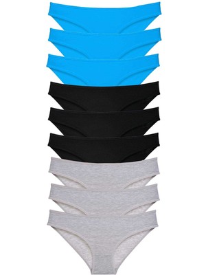 MidasTech 9 Adet Süper Eko Set Likralı Kadın Slip Külot Siyah Gri Mavi Nemere