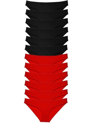 MidasTech 12 Adet Süper Eko Set Likralı Kadın Slip Külot Siyah Kırmızı Nemere