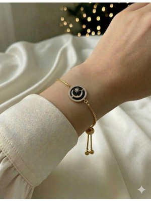 IRONMOON Altın Renk Ay Yıldız Temalı Zirkon Detaylı Ayarlanabilir Çelik Bileklik