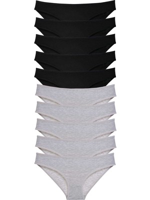 MidasTech 10 Adet Süper Eko Set Likralı Kadın Slip Külot Siyah Gri Nemere