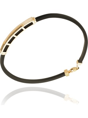 Berk Mücevherat 14 Ayar Altın Oniks Taşlı Deri Erkek Bileklik