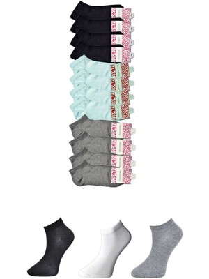 MidasTech Siyah Gri ve Beyaz Kadın Bilek Çorap 12 Çift Nemere