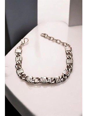 twingold Gold ve Gümüş Renkleri Sade Taşsız Klipsli Bileklik