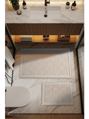 Cotto Home Sakura SK006A Doğal Pamuk 2'li Banyo Paspas Seti 60X100 60X50CM Kaymaz Taban Makinada Yıkanabilir
