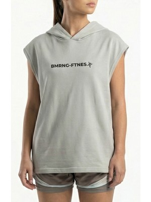 Bumerangspor Kadın %100 Pamuk Oversize Kapüşonlu Kolsuz Tişört