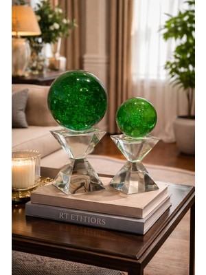 Emerald Kristal Kaideli Yeşil Cam Küre Dekoratif Obje