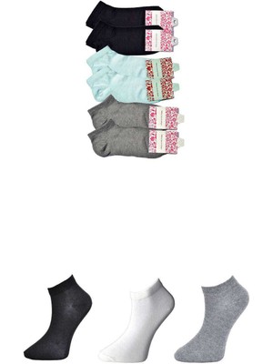 MidasTech Siyah Gri ve Beyaz Kadın Bilek Çorap 6 Çift Nemere