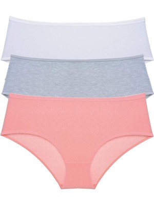 MidasTech 3 Adet Kadın Yüksek Bel Bato Külot Beyaz Gri Pudra Nemere