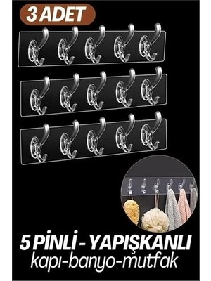 5 Pinli 3 Lü Set Yapışkanlı Askı Xenoty Design