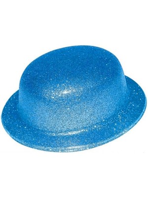 Esranın Dünyası Mavi Renk Simli Melon Yuvarlak Parti Şapkası 24X26 cm