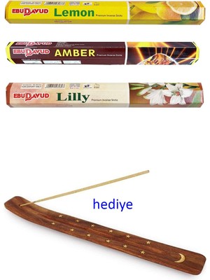 MidasTech 3 Paket 20 Çubuklu Tütsü Limon - Amber - Lilly - Kayık Hediyeli Nemere