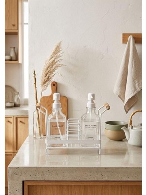 Okyanus Home Bambu Saplı Kare Standlı 2'li Cam Sabunluk Seti - Kırık Beyaz