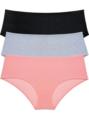 MidasTech 3 Adet Kadın Yüksek Bel Bato Külot Siyah Gri Pudra Nemere