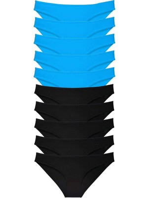 MidasTech 10 Adet Eko Set Likralı Kadın Slip Külot Siyah Mavi Nemere