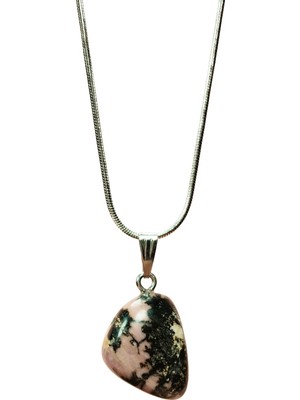 MidasTech Rodonit Doğal Taşı Zincirli El Yapımı Kolye Uç: 2 cm Zincir: 20 cm Kutulu Nemere
