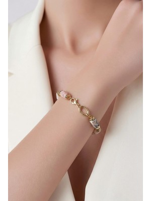 Doğal Pembe Opal Taşlı Çelik Bileklik