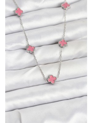 Vice Avm 316L Çelik Zincir Gümüş Renk Pembe Baby Boy Yonca Kadın Kolye  TG-VİCE10575 TG-V 10846