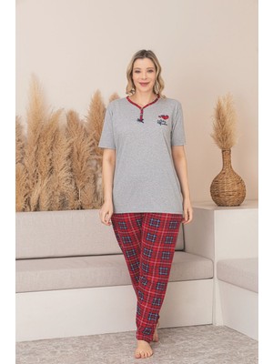 Asel Pijama Büyük Beden Kısa Kol Pamuklu Likralı Pijama Takımı